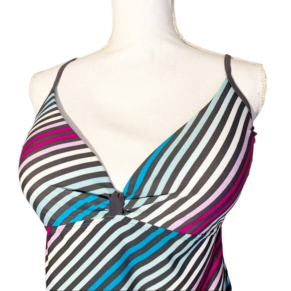 Free Country Blue Striped Swim Tank Top XL - Picture 2 of 8